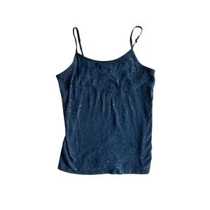 So Brand Cute Y2K Cami Fitted Tank Top Blue Sparkle Sleeveless Women's Size‎ 14